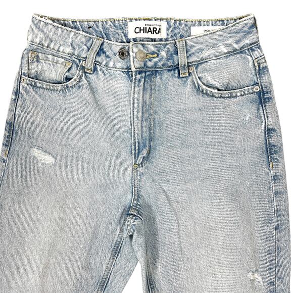 Dynamite Denim Chiara Mid-Rise Straight Jeans Sz 2 Light Wash Distressed Grunge - Picture 5 of 12